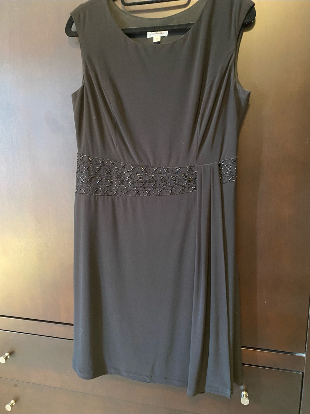 Classic Black Sleeveless Beaded Waist Mini Dress